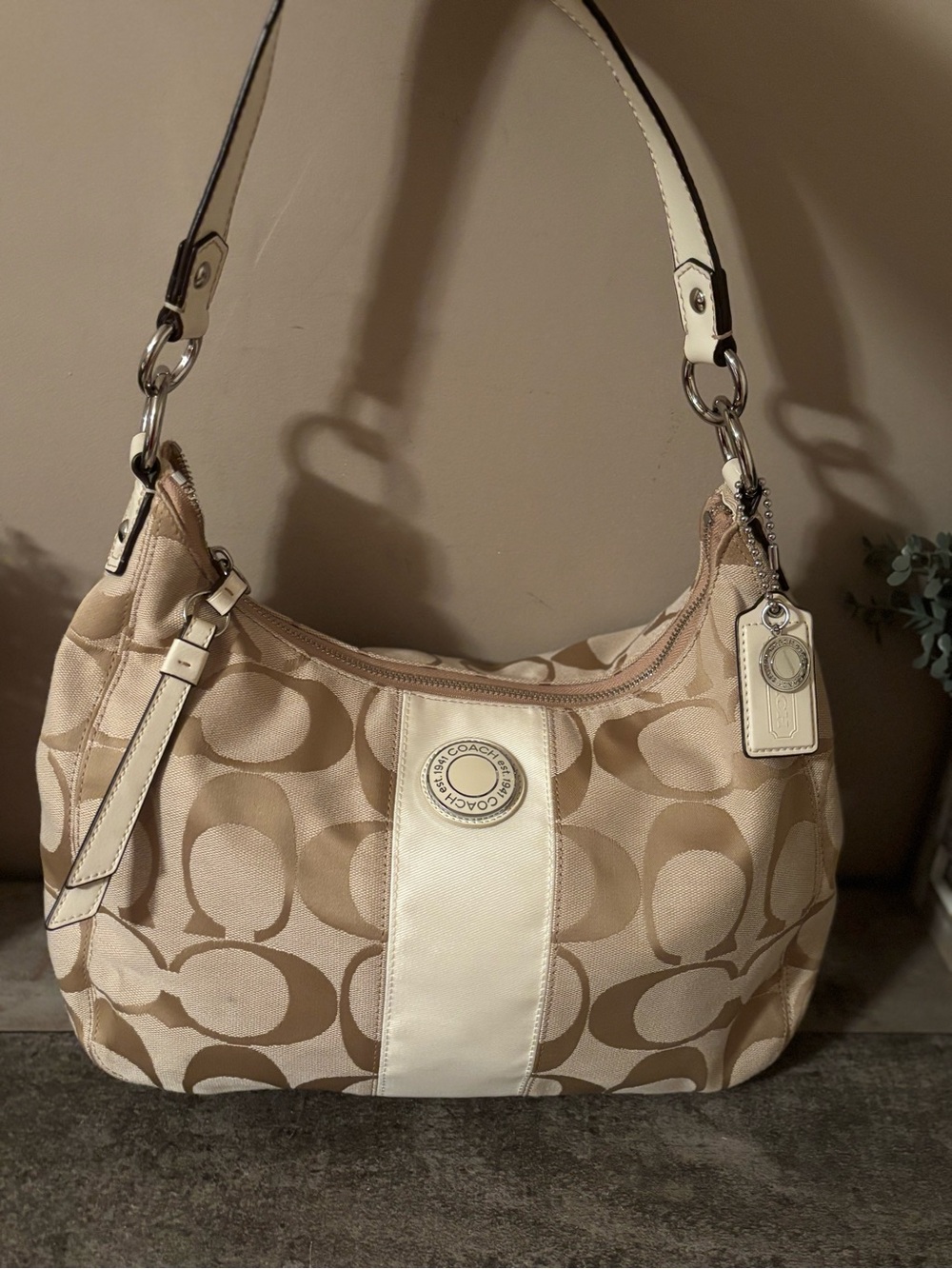 COACH HERITAGE VINTAGE SIGNATURE STRIPED CONVERTIBLE HOBO BAG